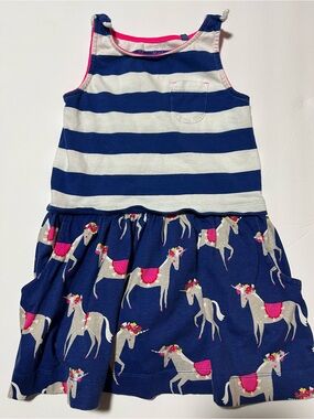 Mini Boden Navy Blue, White & Pink Unicorn Striped Tank Dress